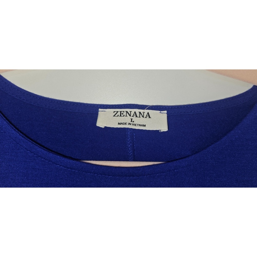Zenana Royal Blue Sleeveless Swing Dress Layered Hem Soft Stretch Casual Boho L - Picture 3 of 6